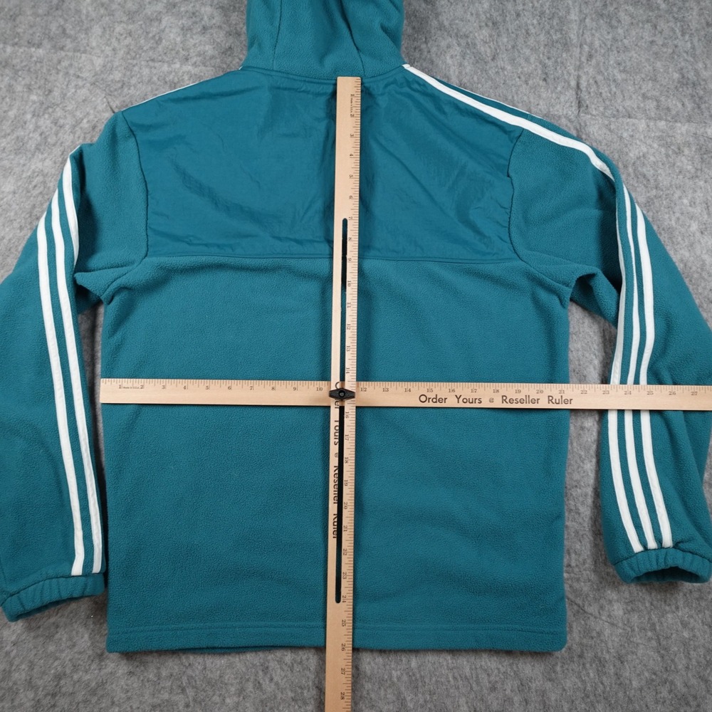 Adidas Hoodie Mens Small Teal 3 Stripes Teddy Fleece Hoodie Full Zip Turquois - Picture 7 of 10